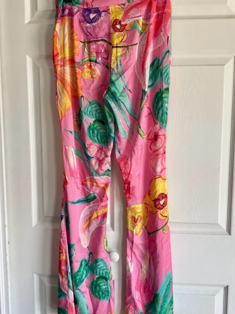 Rococo Sand Pink Tropical Floral Wide-Leg Pants